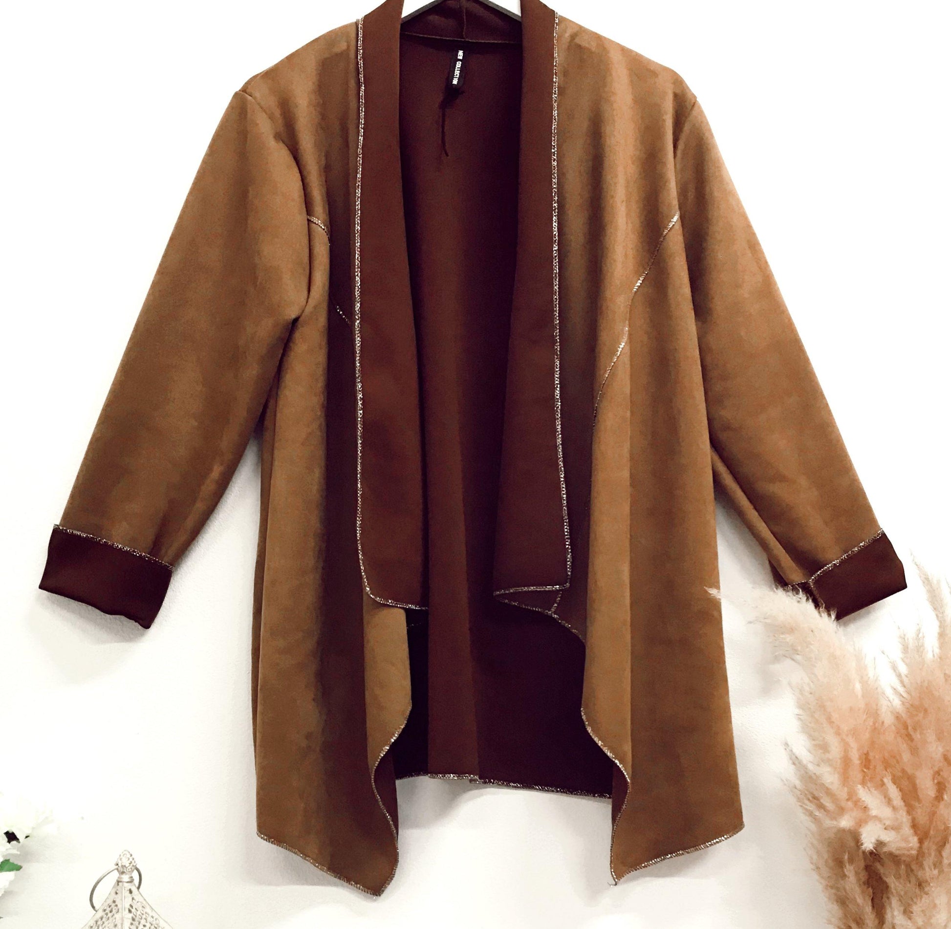 Faux-suede boho waterfall tan jacketJACKET