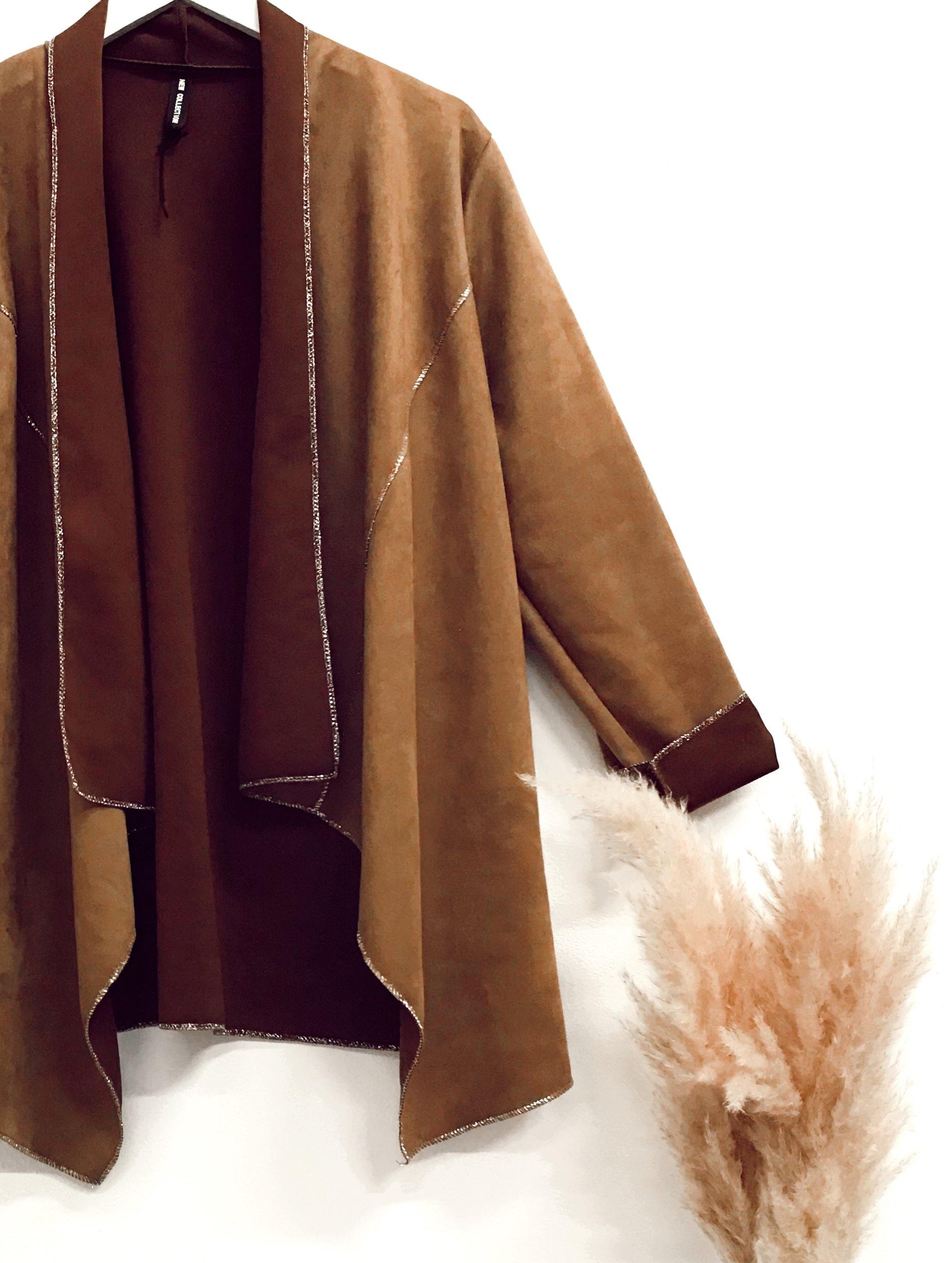 Faux-suede boho waterfall tan jacketJACKET
