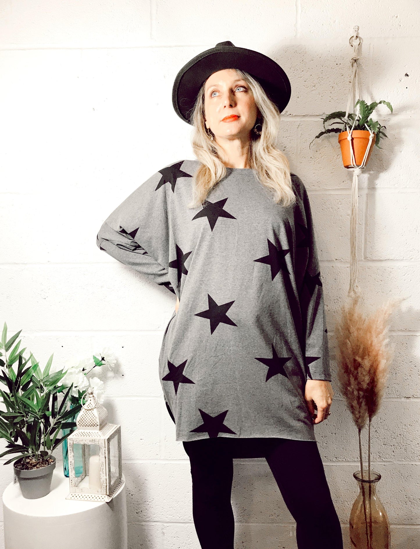 Zia star-print cotton-jersey long-sleeved longline tunic/topblouse
