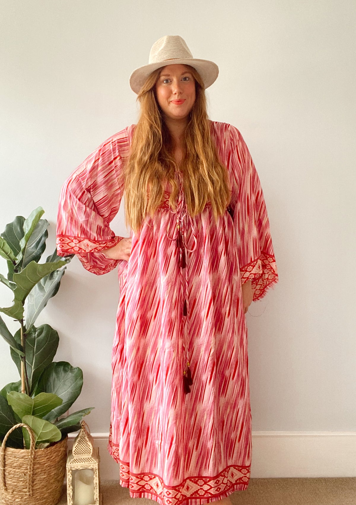 Nova pink striped boho silk dress