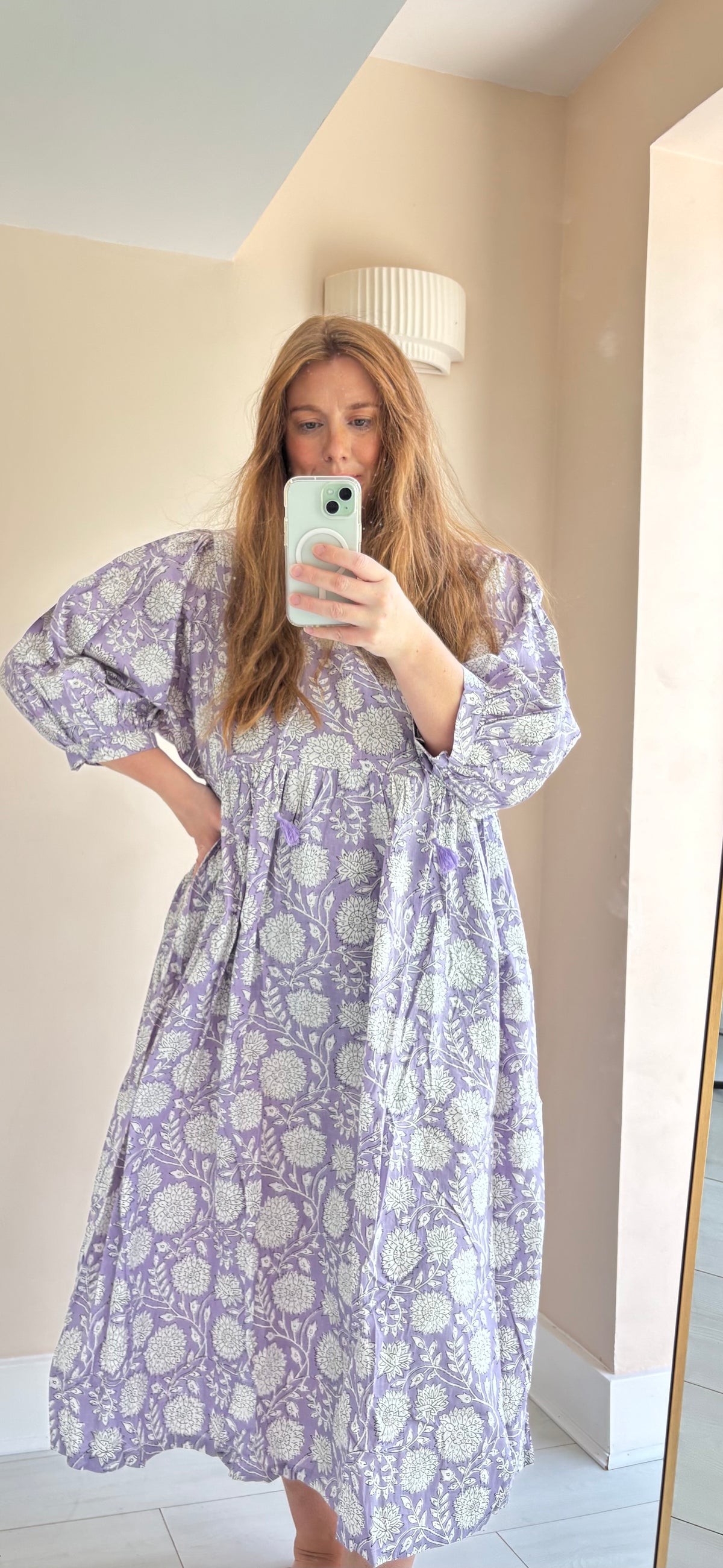 Floral-print cotton smock dress lilac