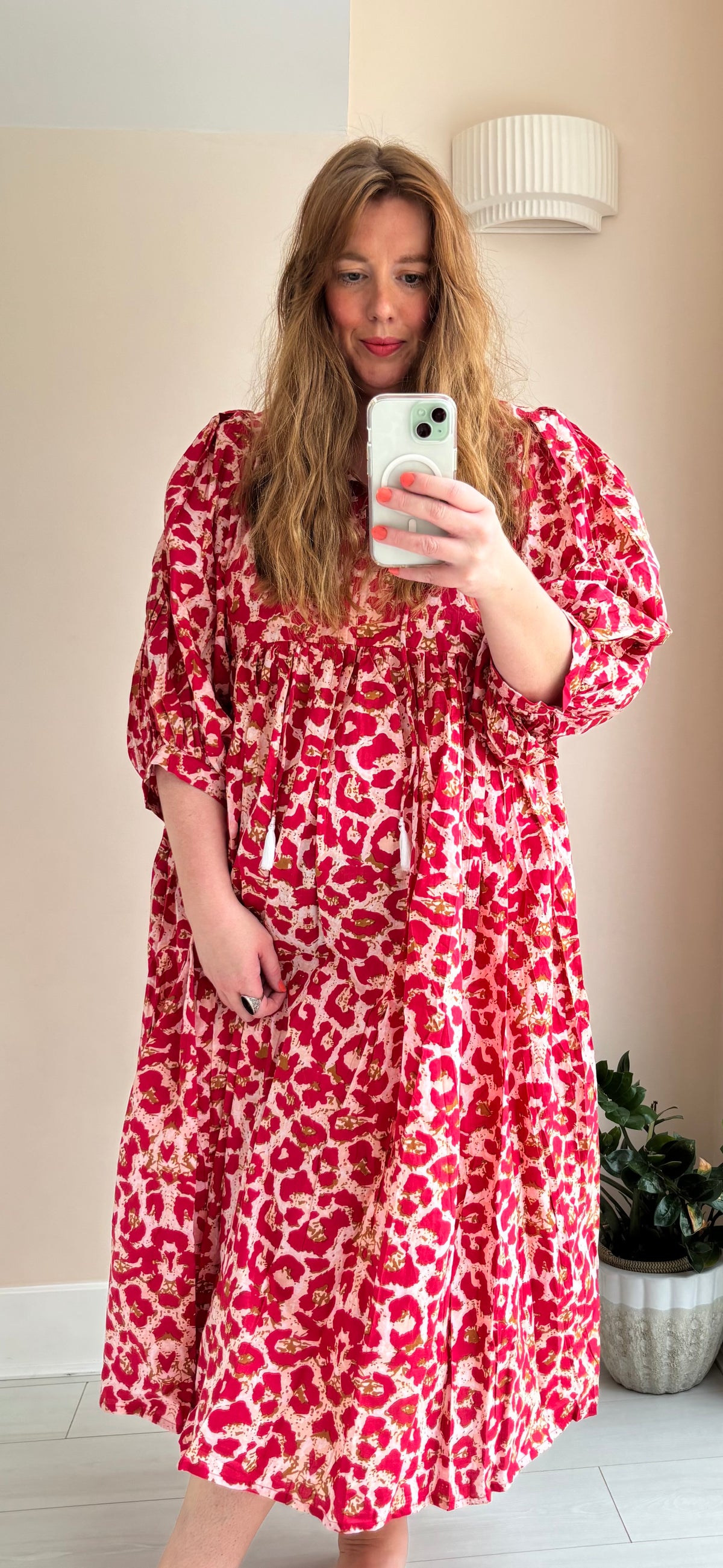Leopard-print cotton dress red