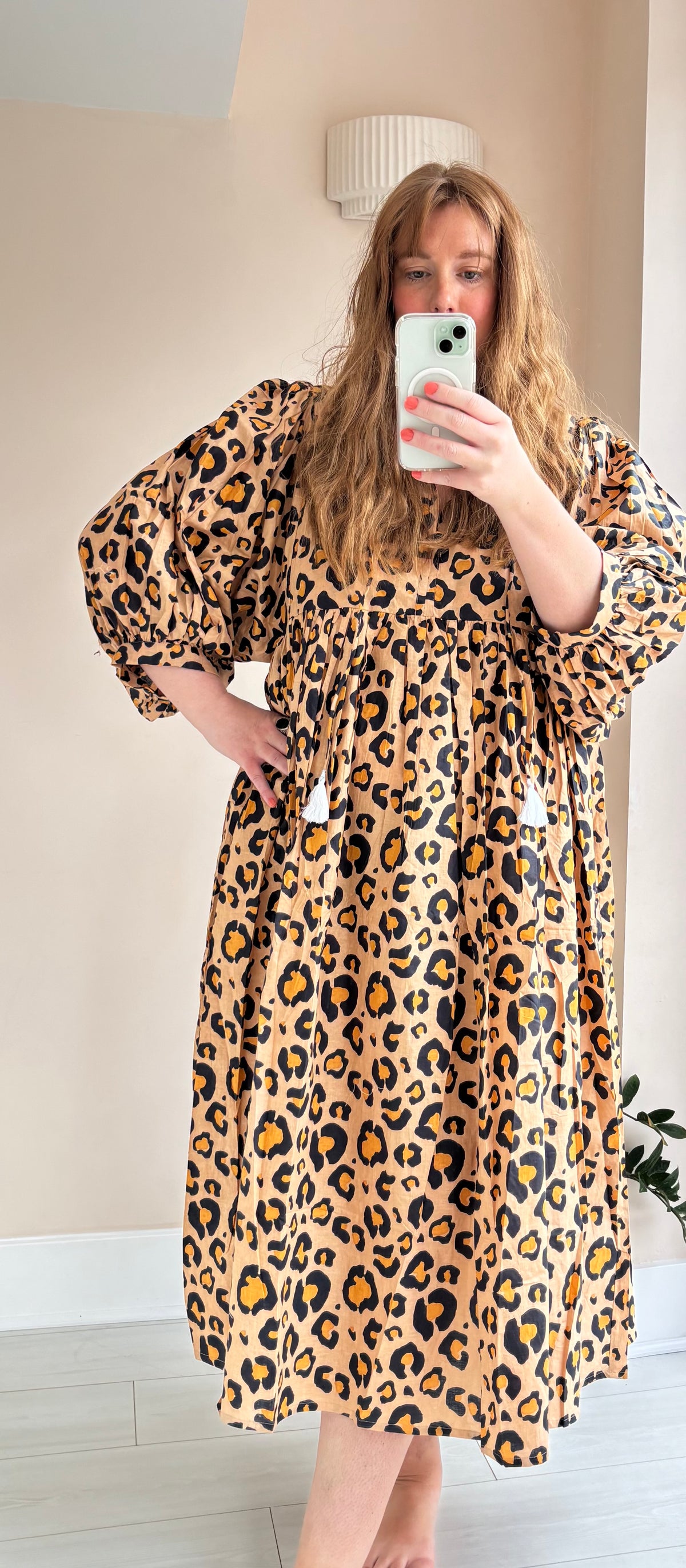 Leopard-print cotton dress natural
