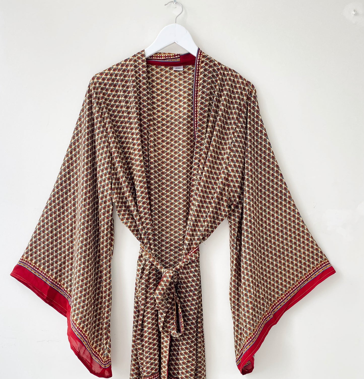 Laurel brown/red print recycled-silk free-size kimono//robe UK 8-16KIMONO