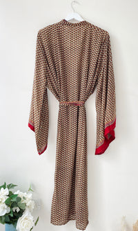 Laurel brown/red print recycled-silk free-size kimono//robe UK 8-16KIMONO