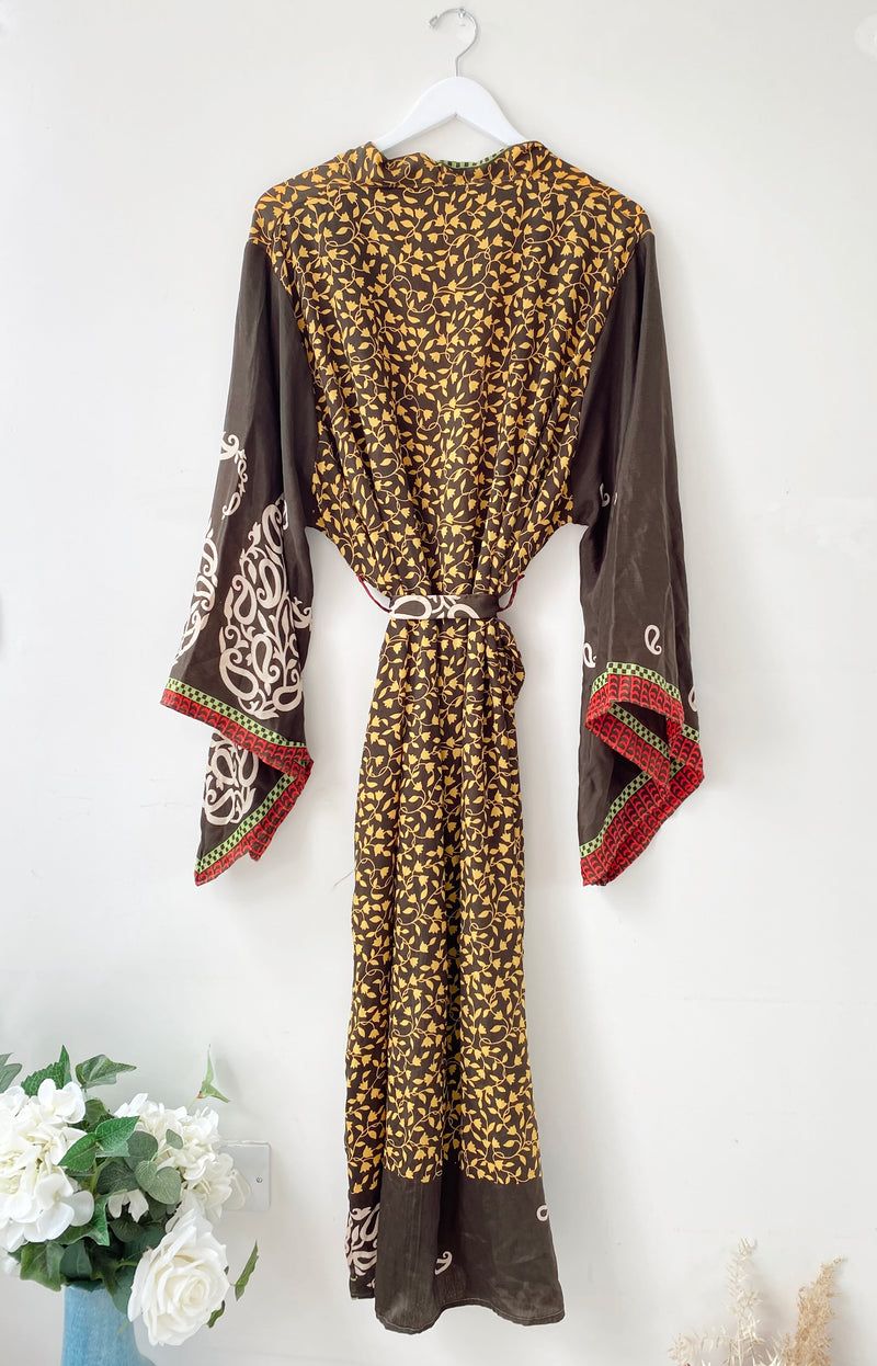 Laurel black printed recycled-silk free-size kimono//robe UK 8-16KIMONO