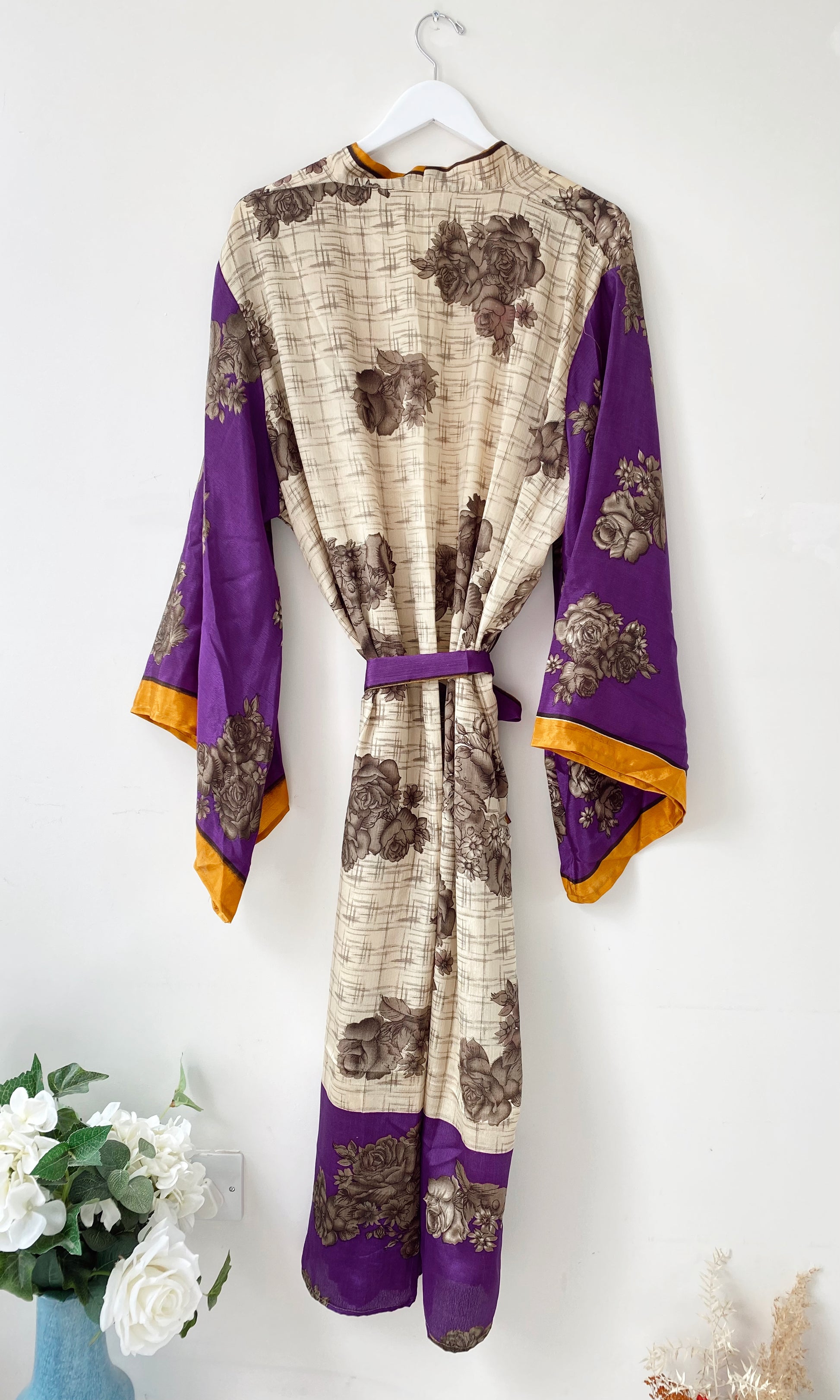 Laurel purple print recycled-silk free-size kimono//robe UK 8-16DRESSES