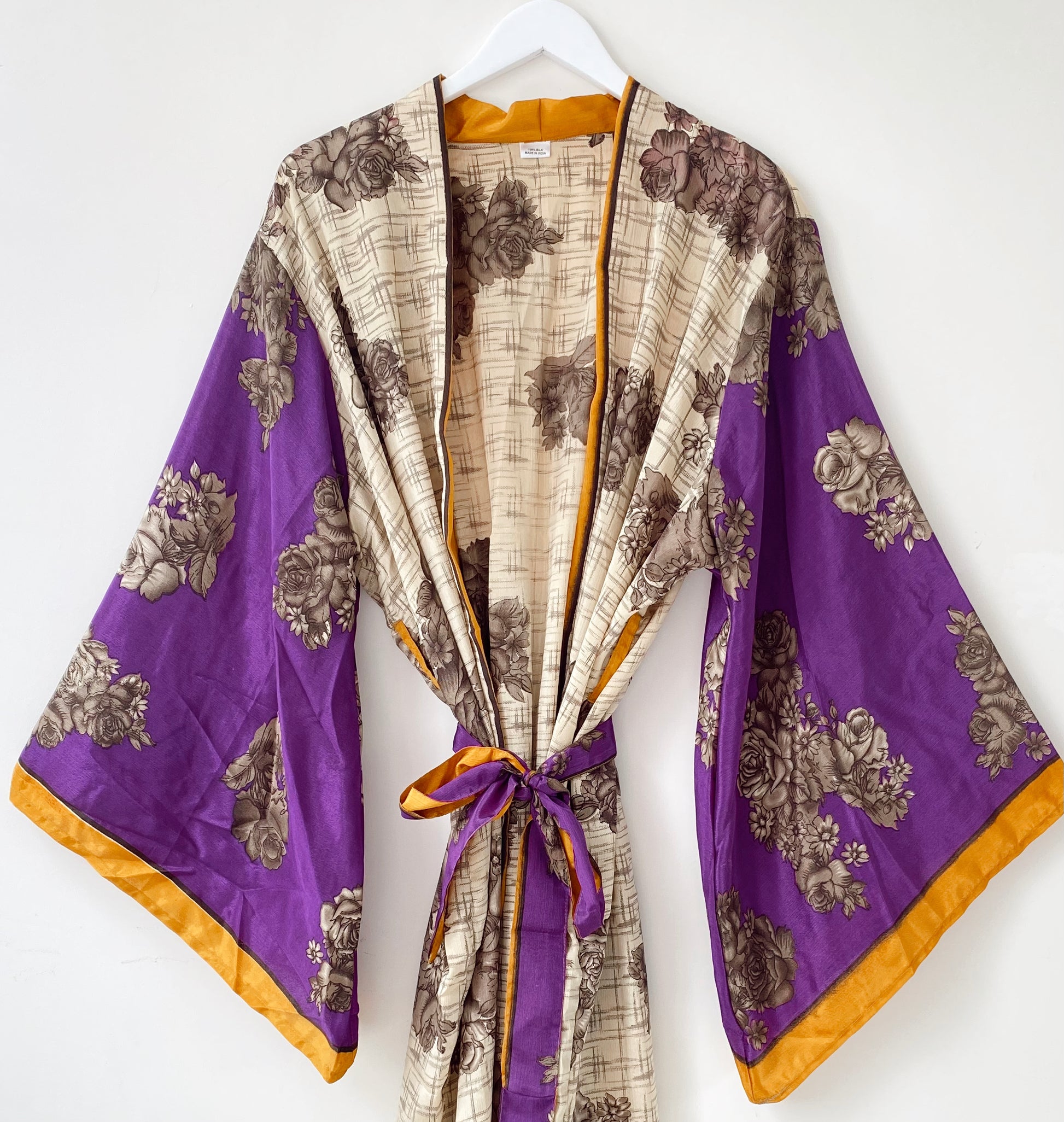 Laurel purple print recycled-silk free-size kimono//robe UK 8-16DRESSES