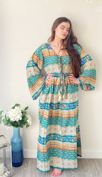 Nova green printed silk maxi dress free size UK8-16DRESSES