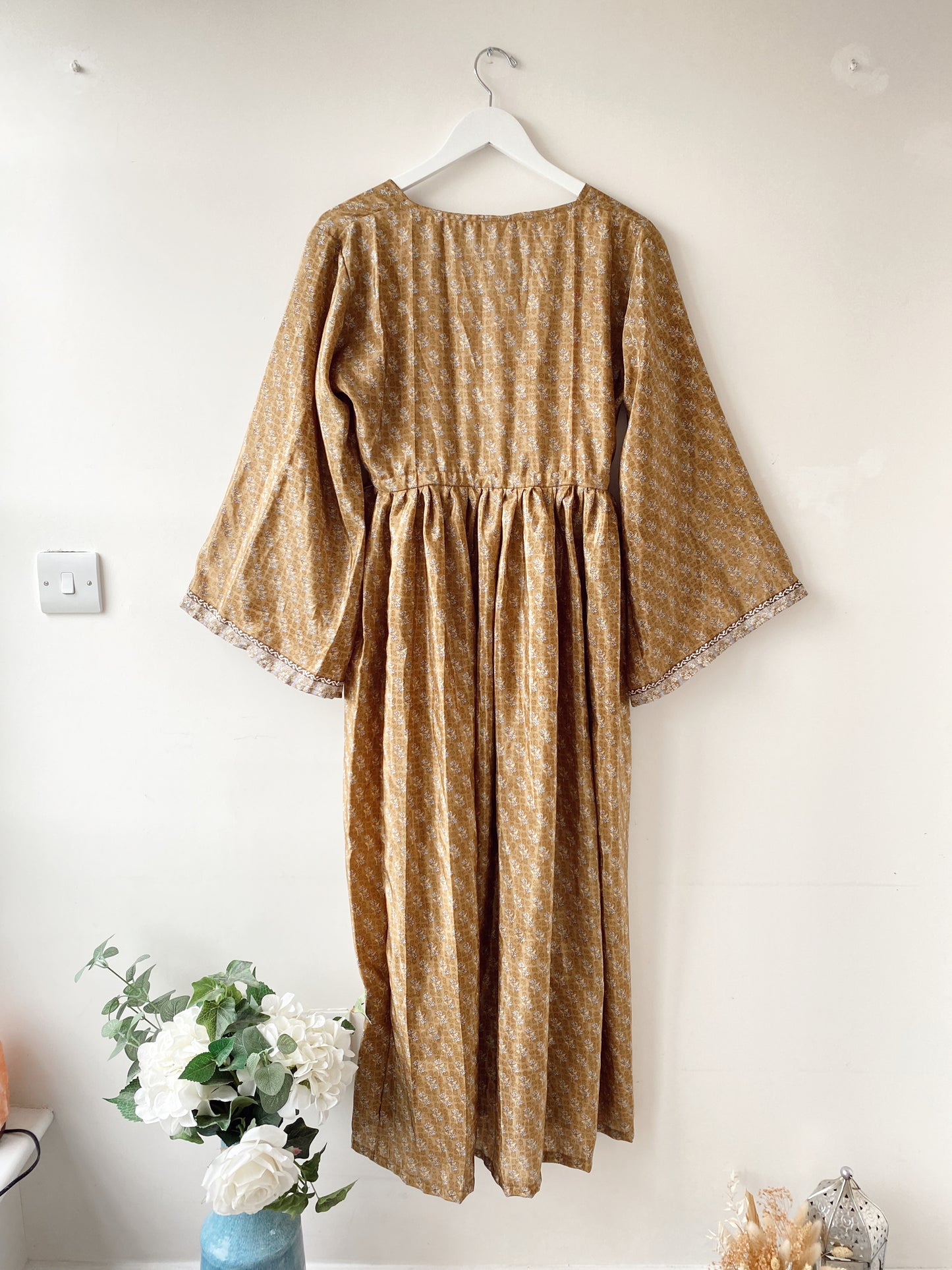Nova light-brown floral print recycled-silk midi dress free size UK8-14DRESSES