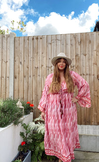 Nova pink striped boho silk dress