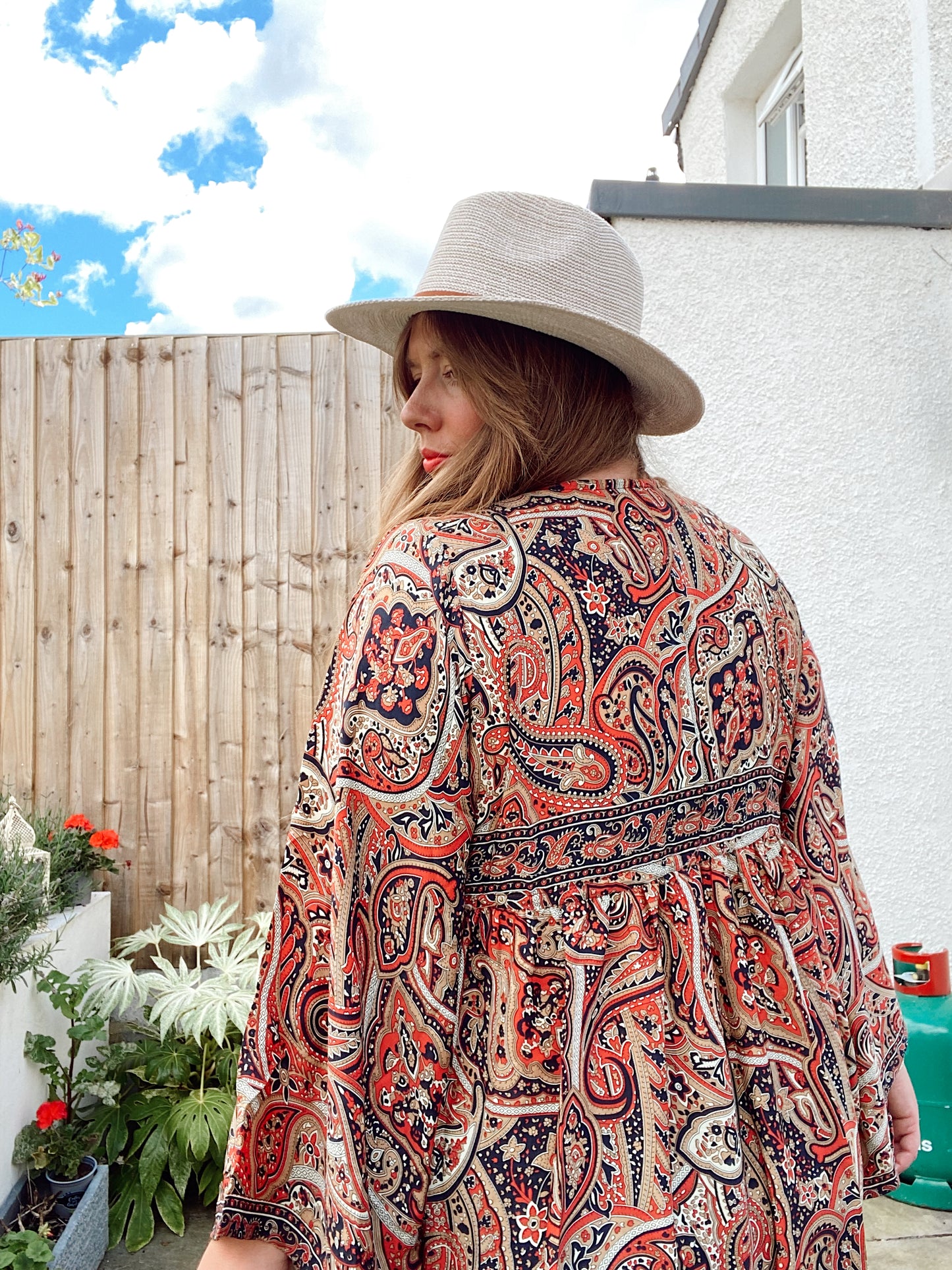 Nova red navy paisley boho silk dress