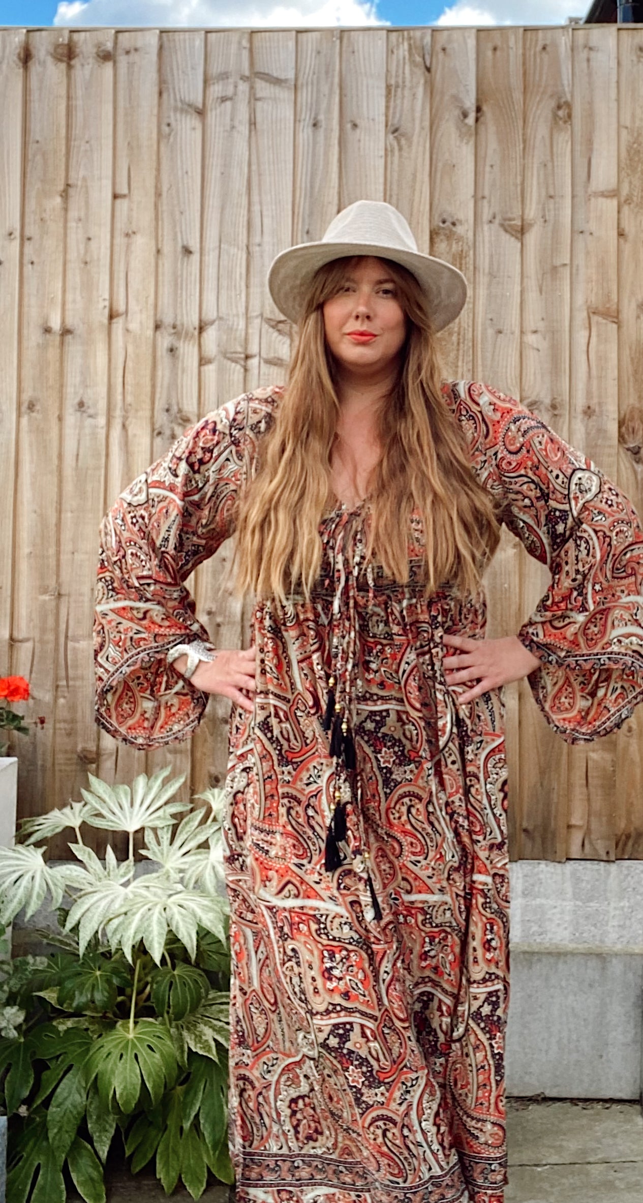 Nova red navy paisley boho silk dress