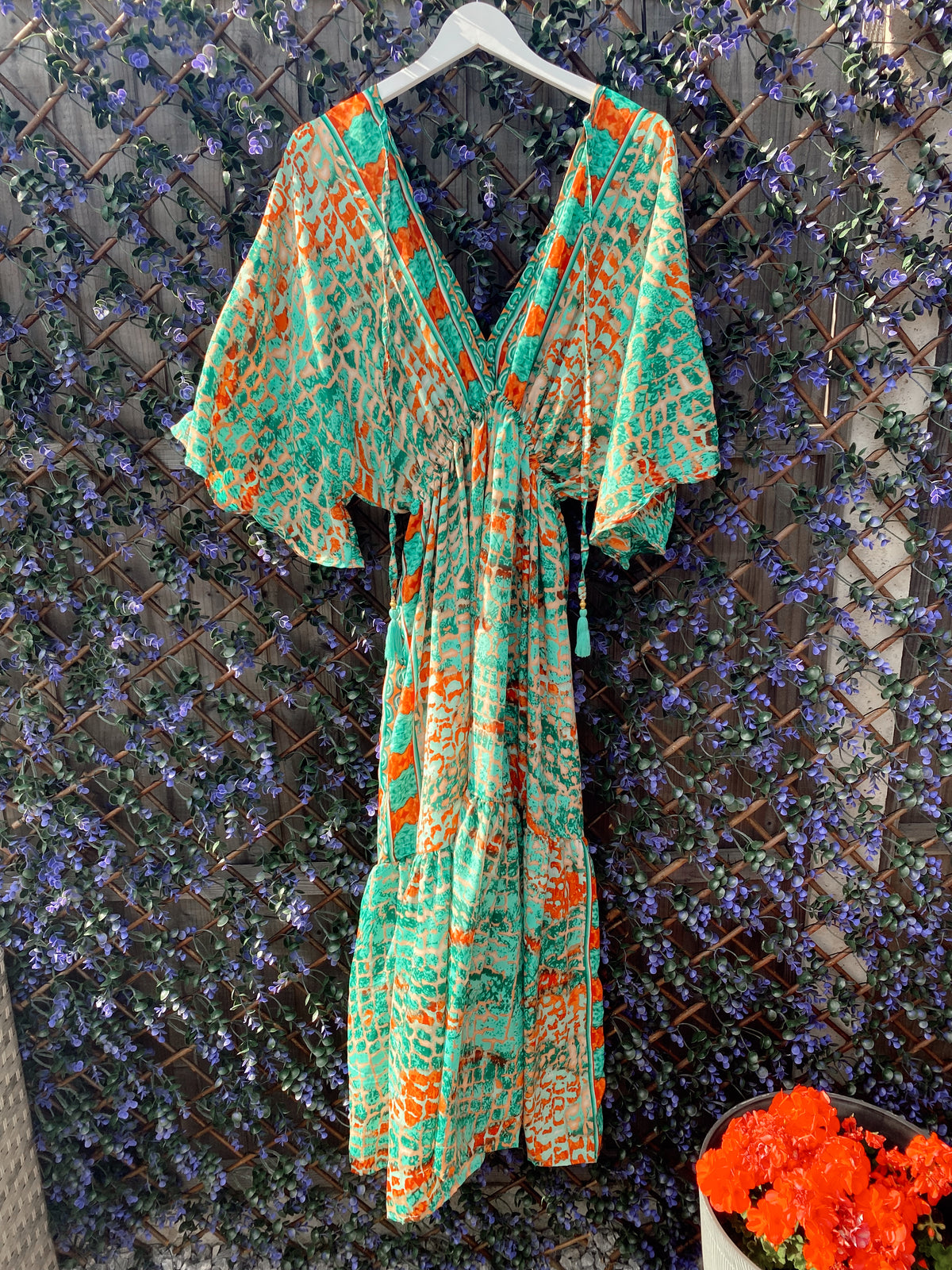 Cora green abstract-print silk dress