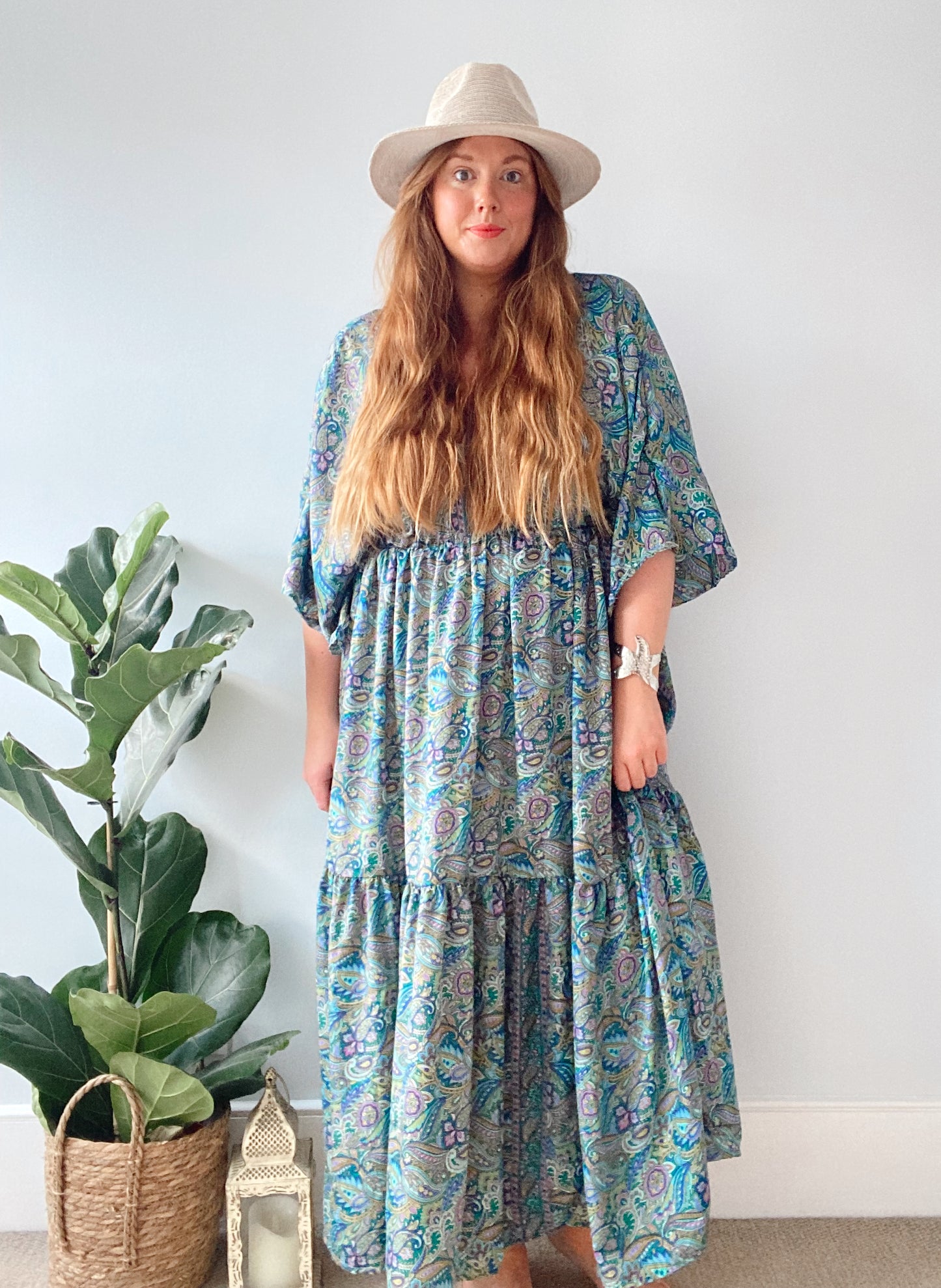 Cora blue paisley-print silk dress