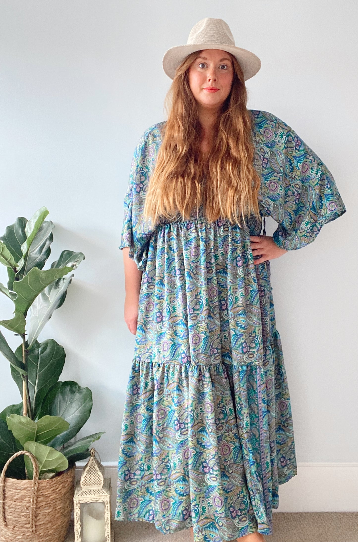 Cora blue paisley-print silk dress