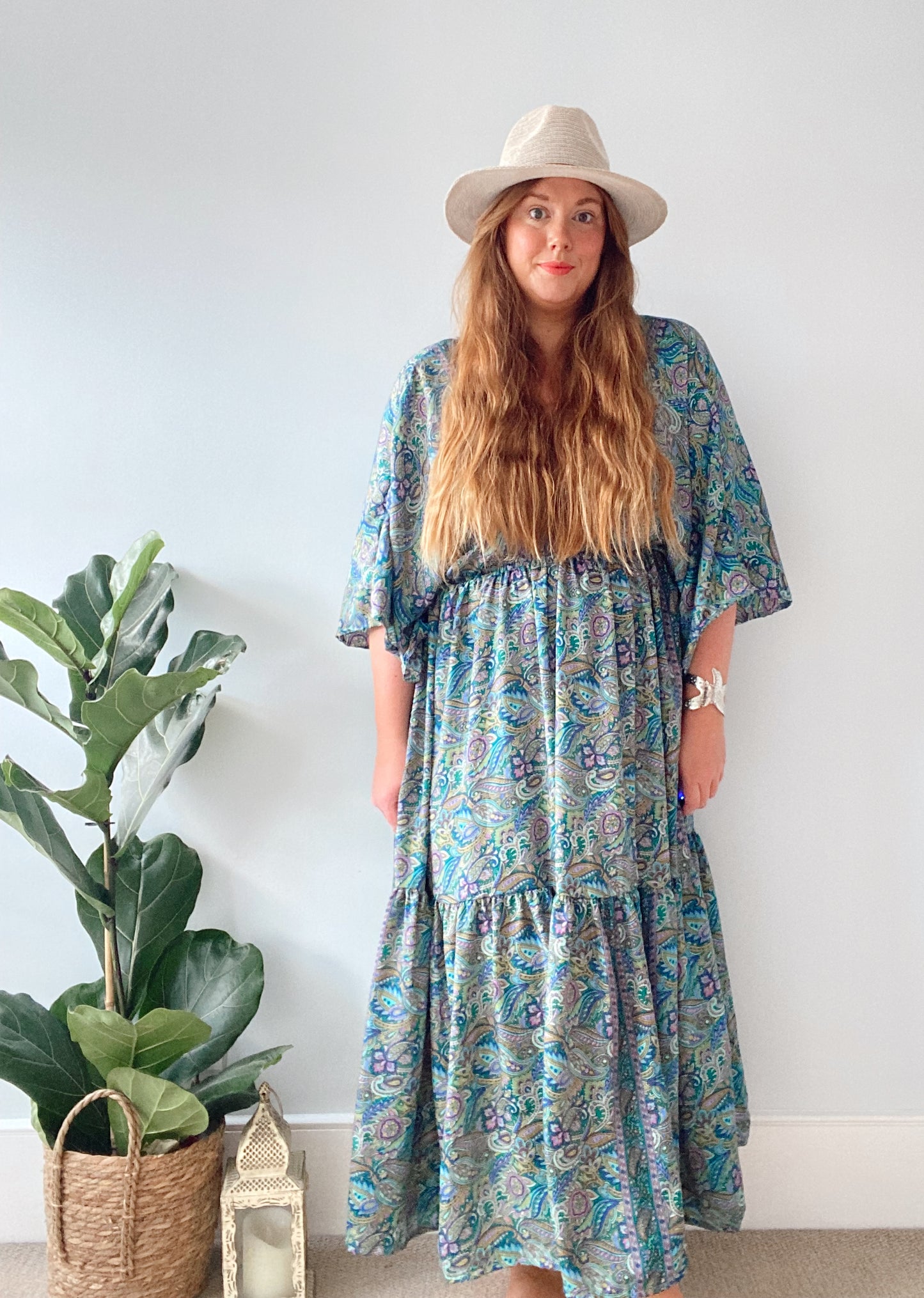 Cora blue paisley-print silk dress