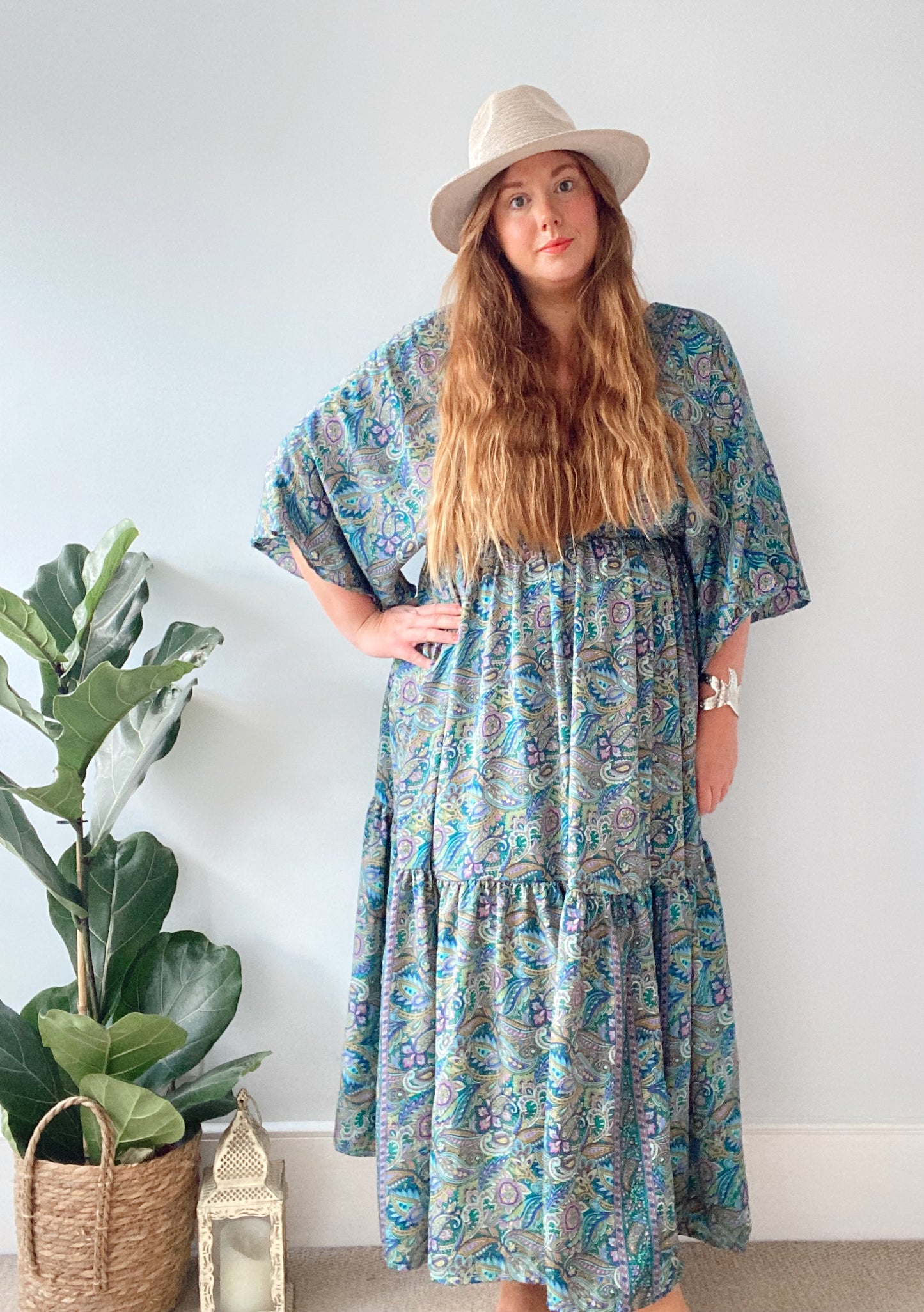 Cora blue paisley-print silk dress