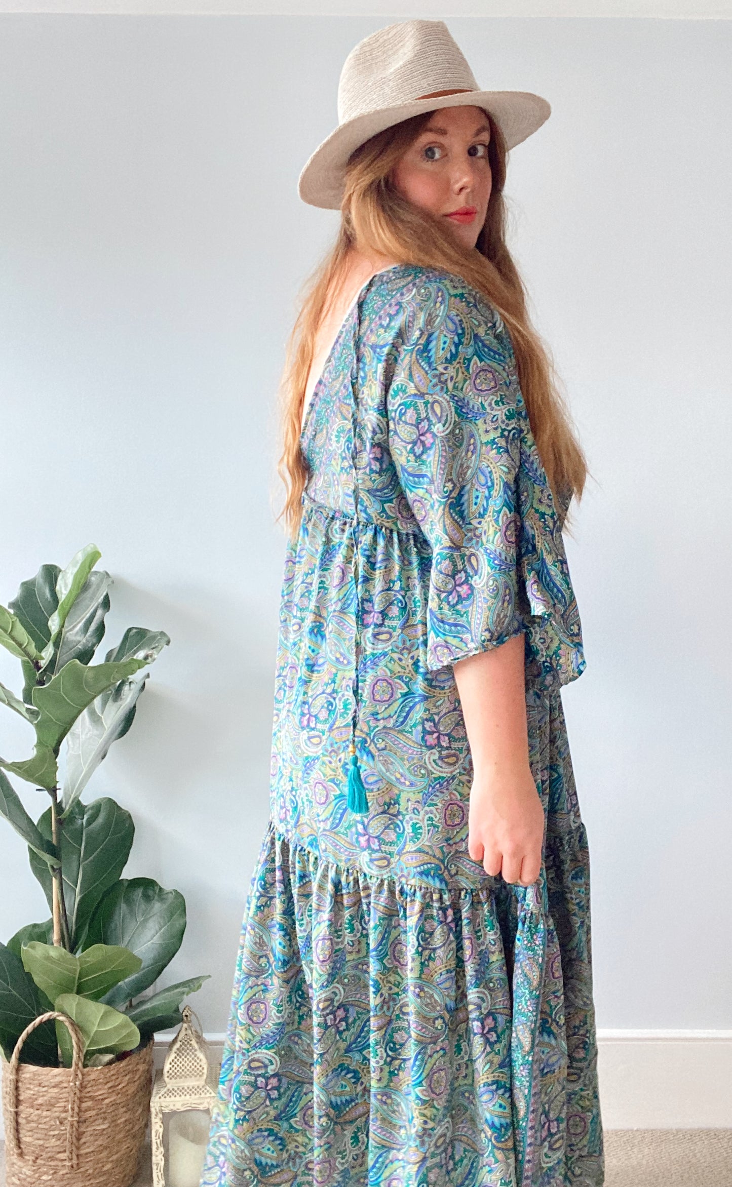 Cora blue paisley-print silk dress