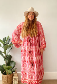 Nova pink striped boho silk dress