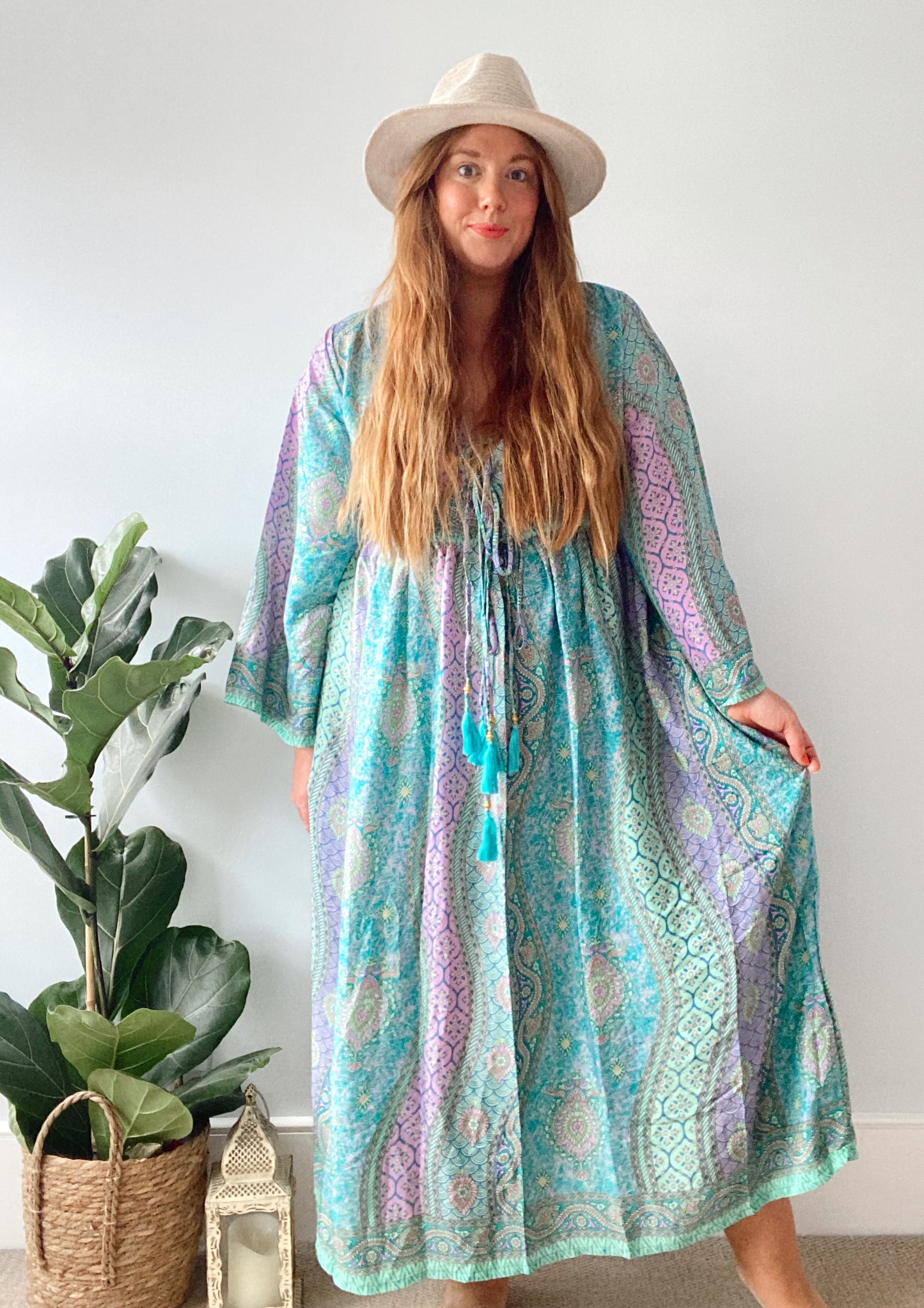 Nova blue lilac boho silk dress