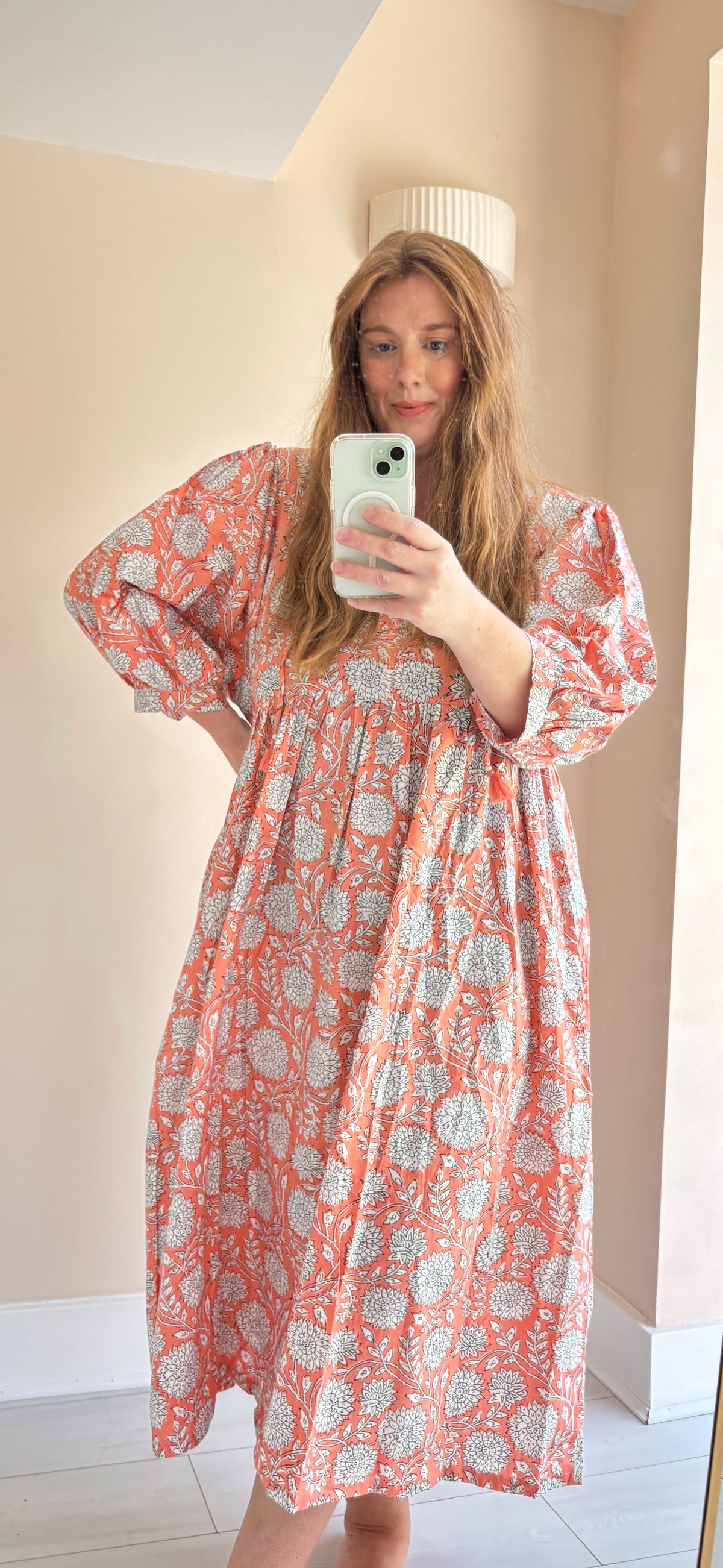 Floral-print cotton smock dress pink