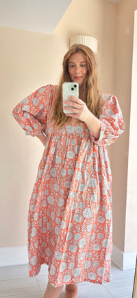 Floral-print cotton smock dress pink