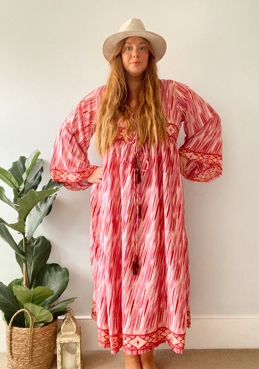 Nova pink striped boho silk dress