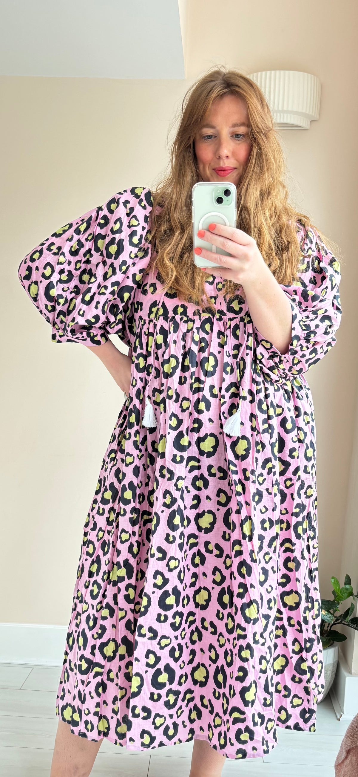 Leopard-print cotton dress pink