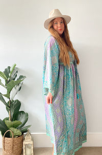 Nova blue lilac boho silk dress