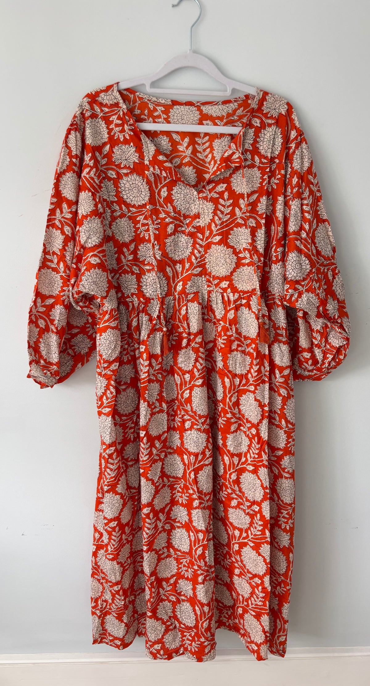Floral-print cotton smock dress bright red