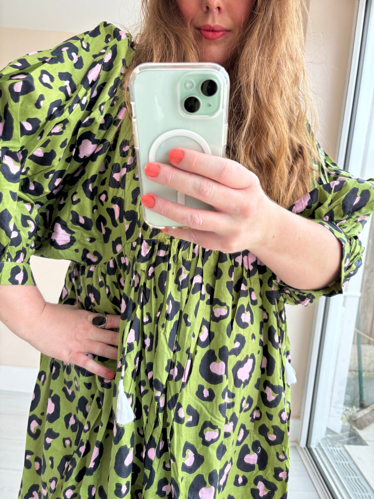 Leopard-print cotton dress green