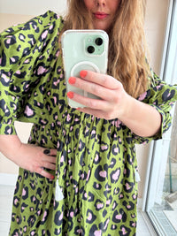 Leopard-print cotton dress green