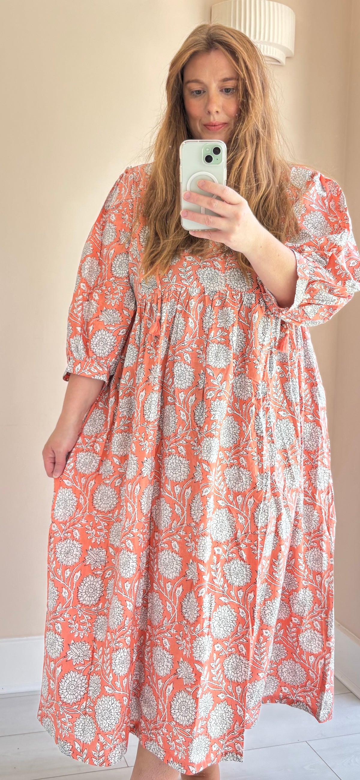 Floral-print cotton smock dress pink