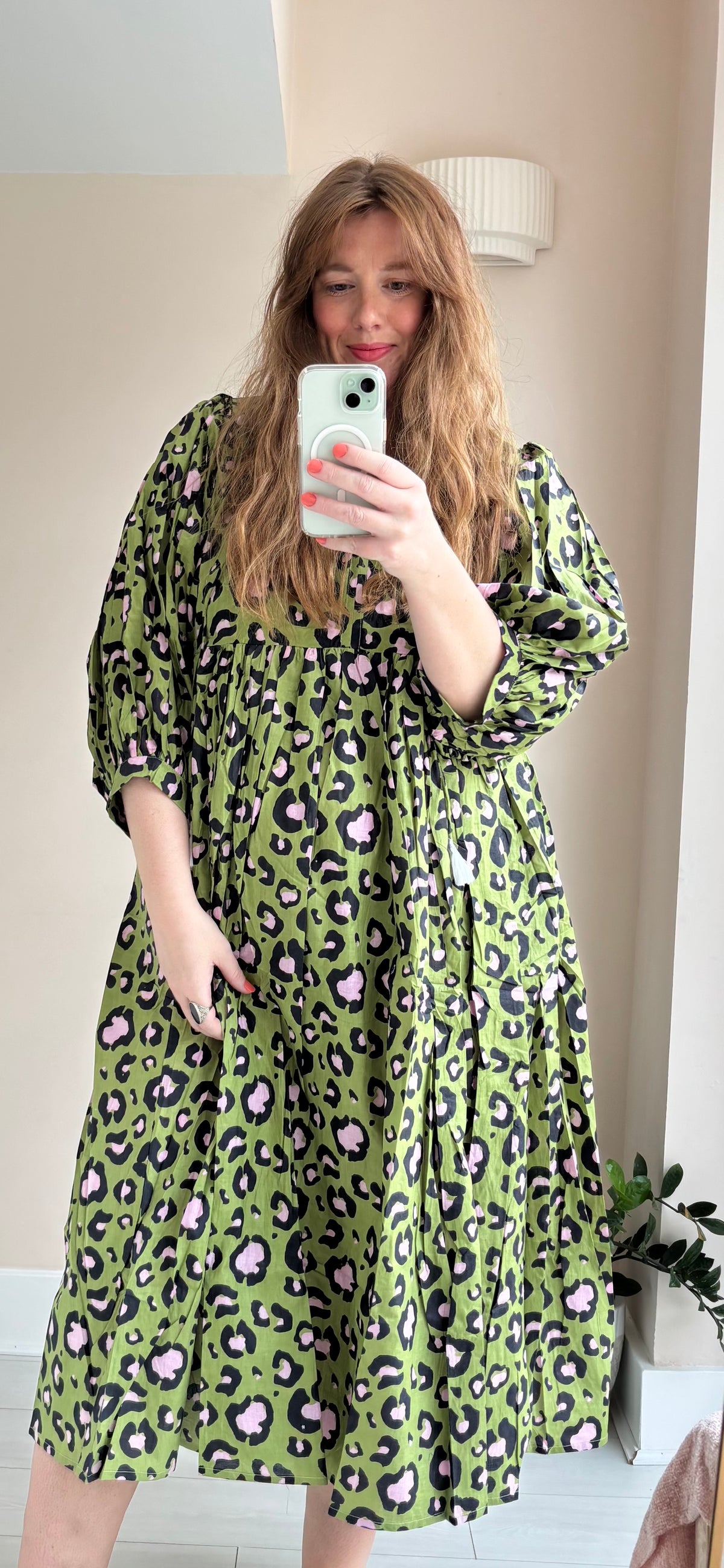 Leopard-print cotton dress green