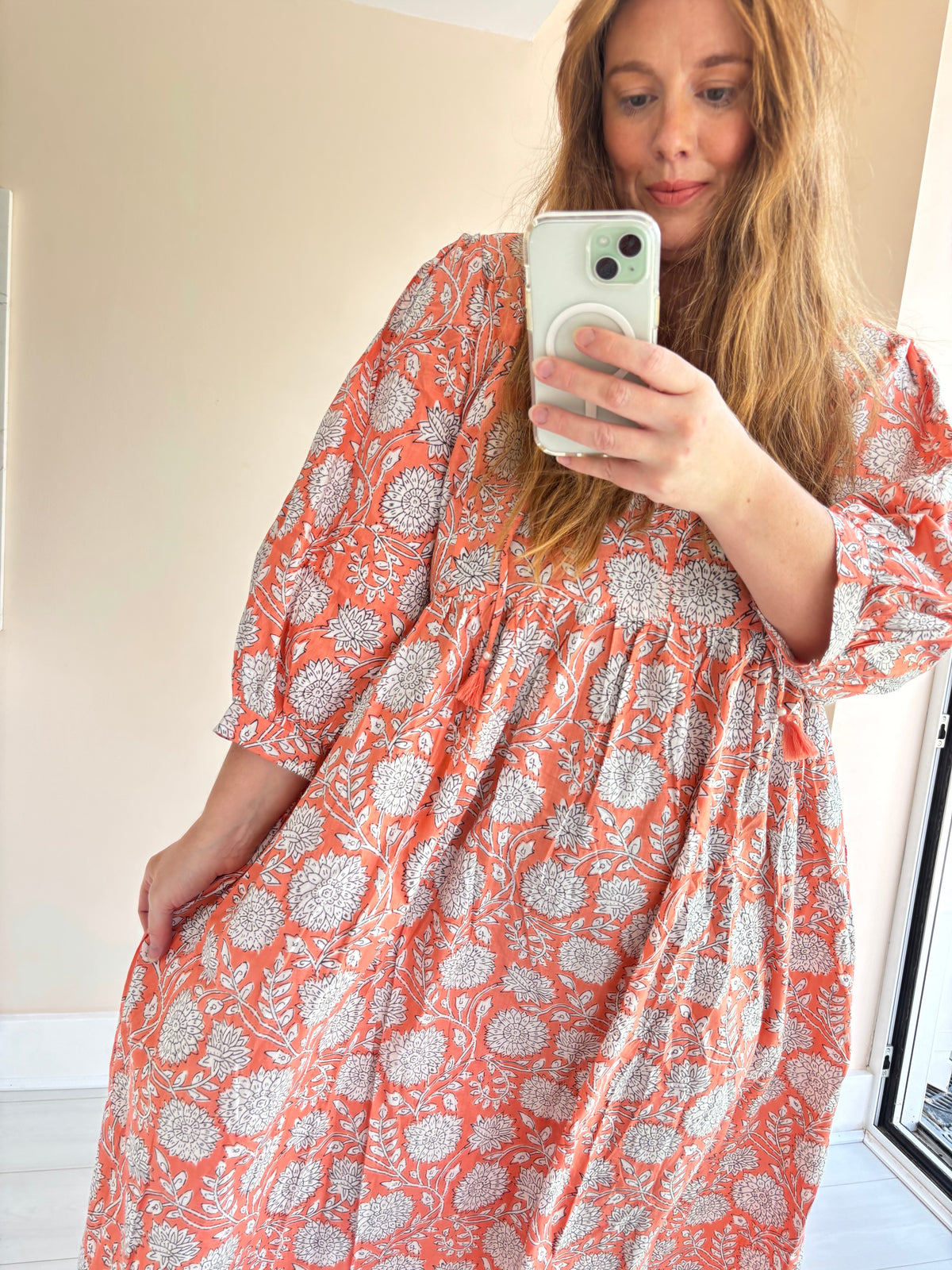 Floral-print cotton smock dress pink