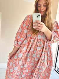 Floral-print cotton smock dress pink