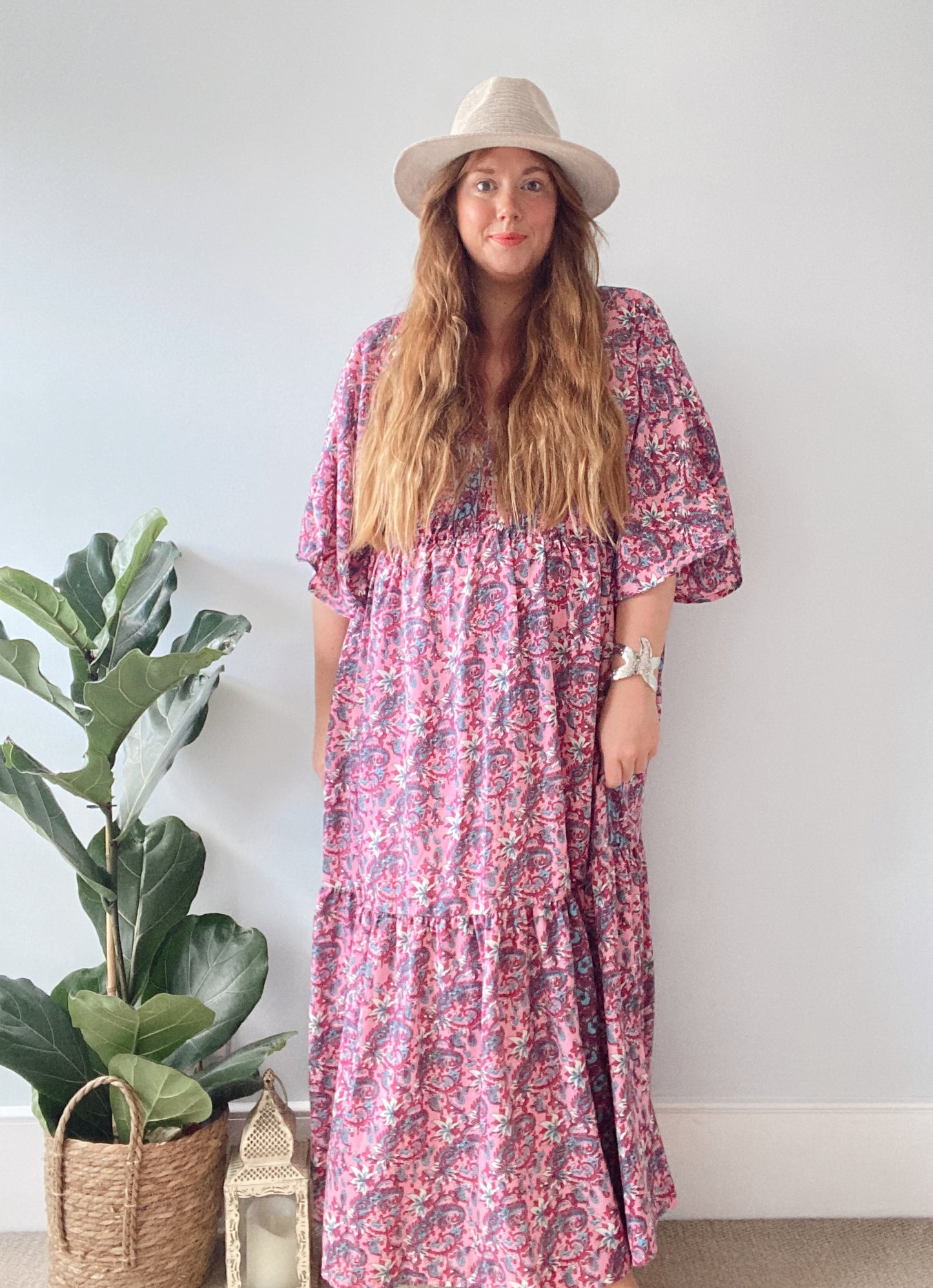 Cora pink floral-print silk midi dress