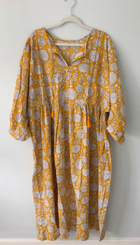 Floral-print cotton smock dress yellow