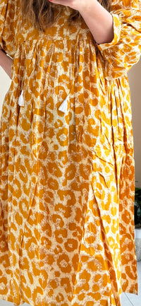 Leopard-print cotton dress yellow