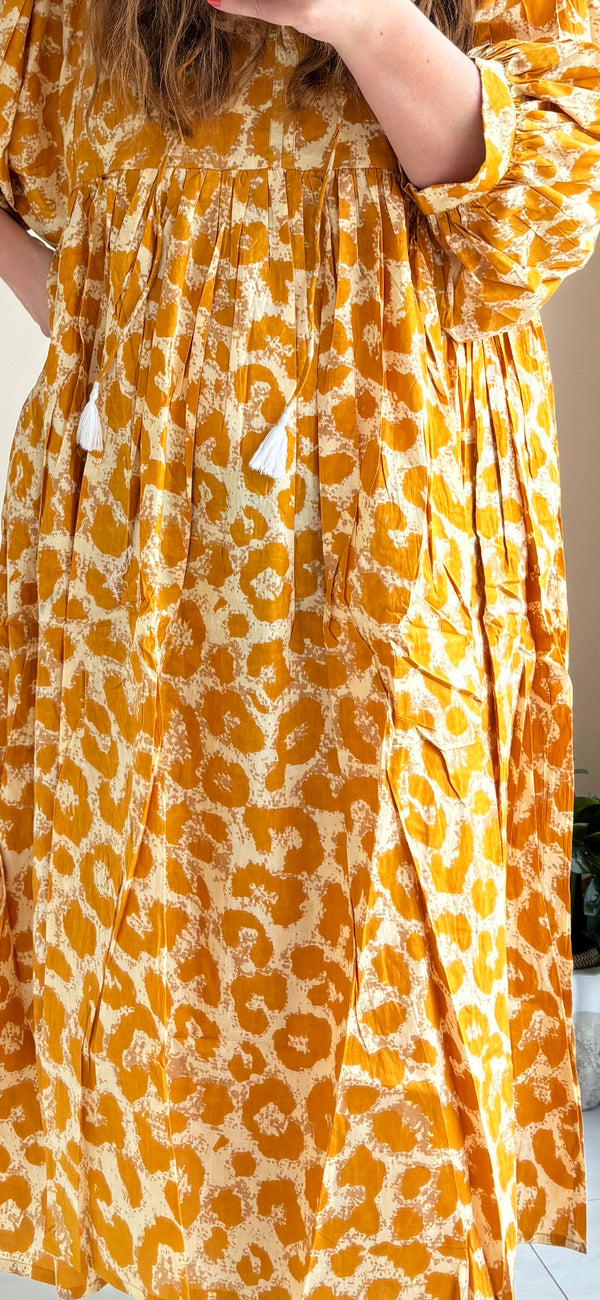 Leopard-print cotton dress yellow