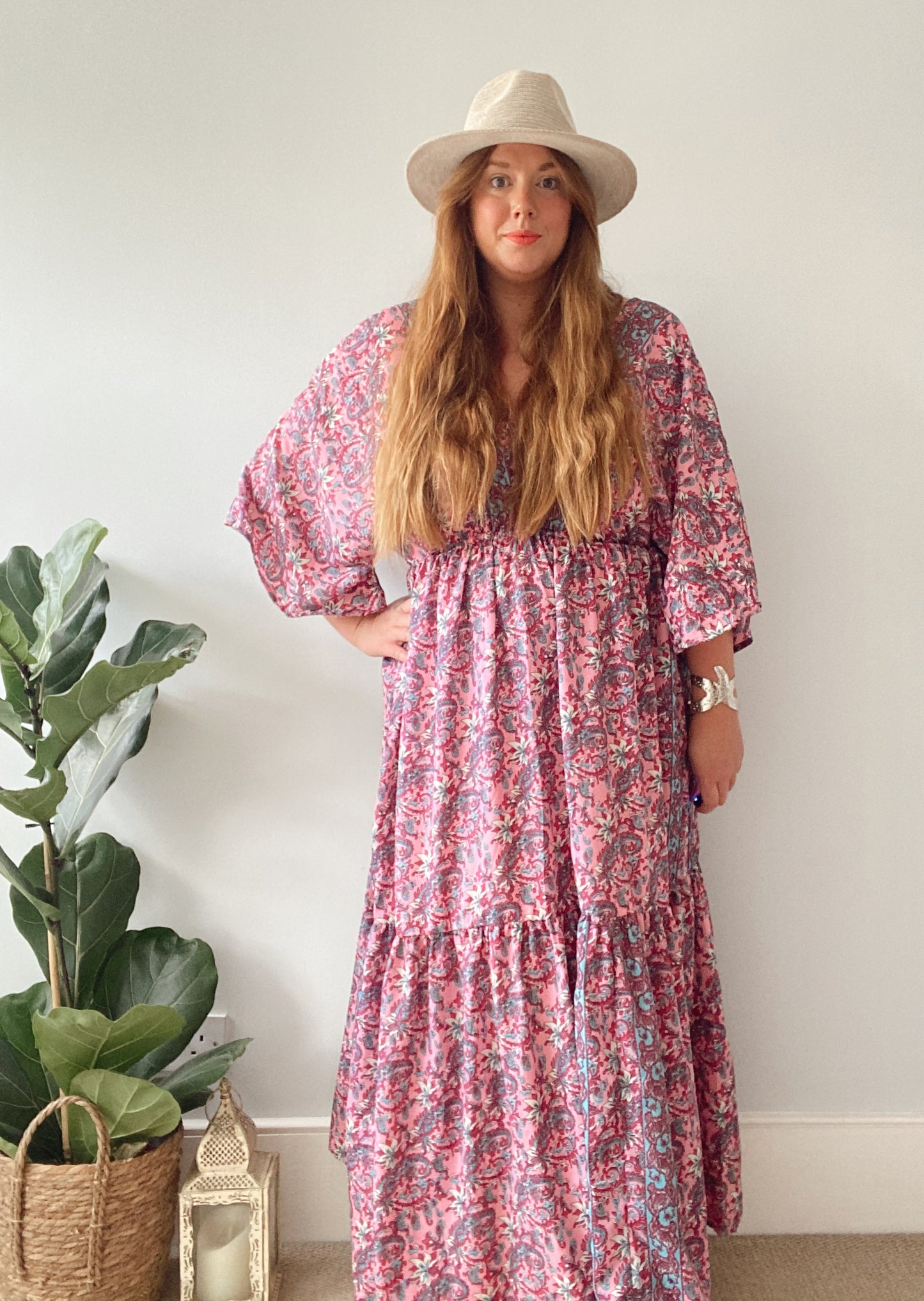 Cora pink floral-print silk midi dress