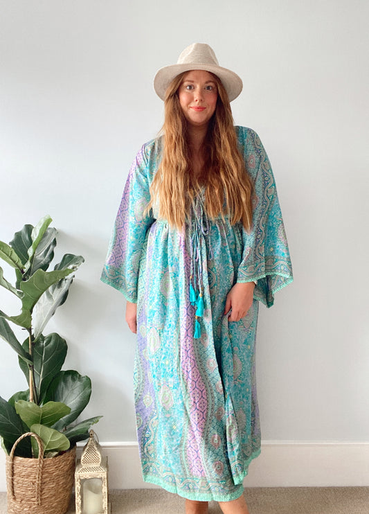 Nova blue lilac boho silk dress