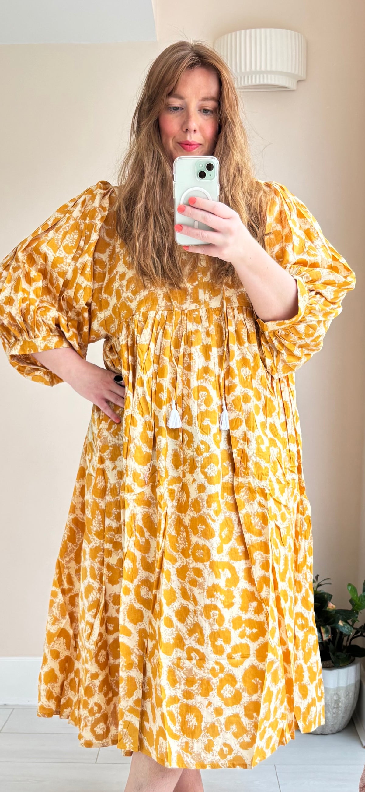 Leopard-print cotton dress yellow