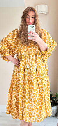 Leopard-print cotton dress yellow
