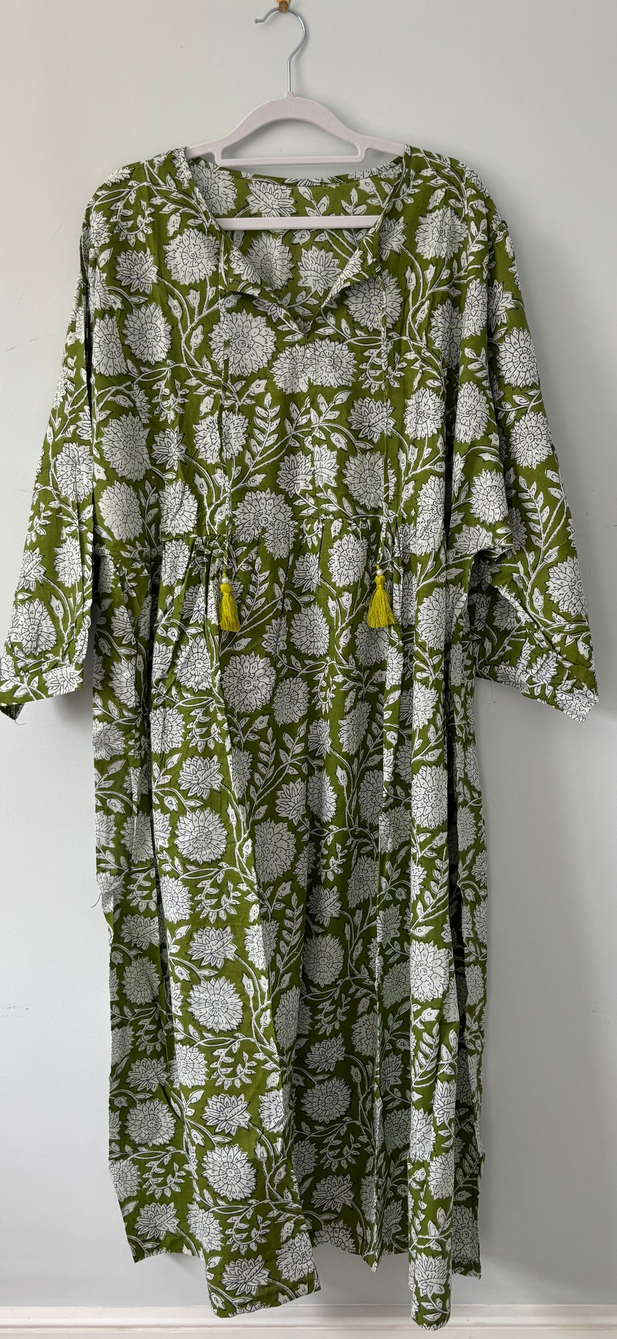 Floral-print cotton smock green moss