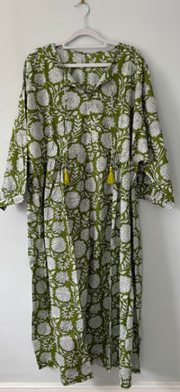 Floral-print cotton smock green moss