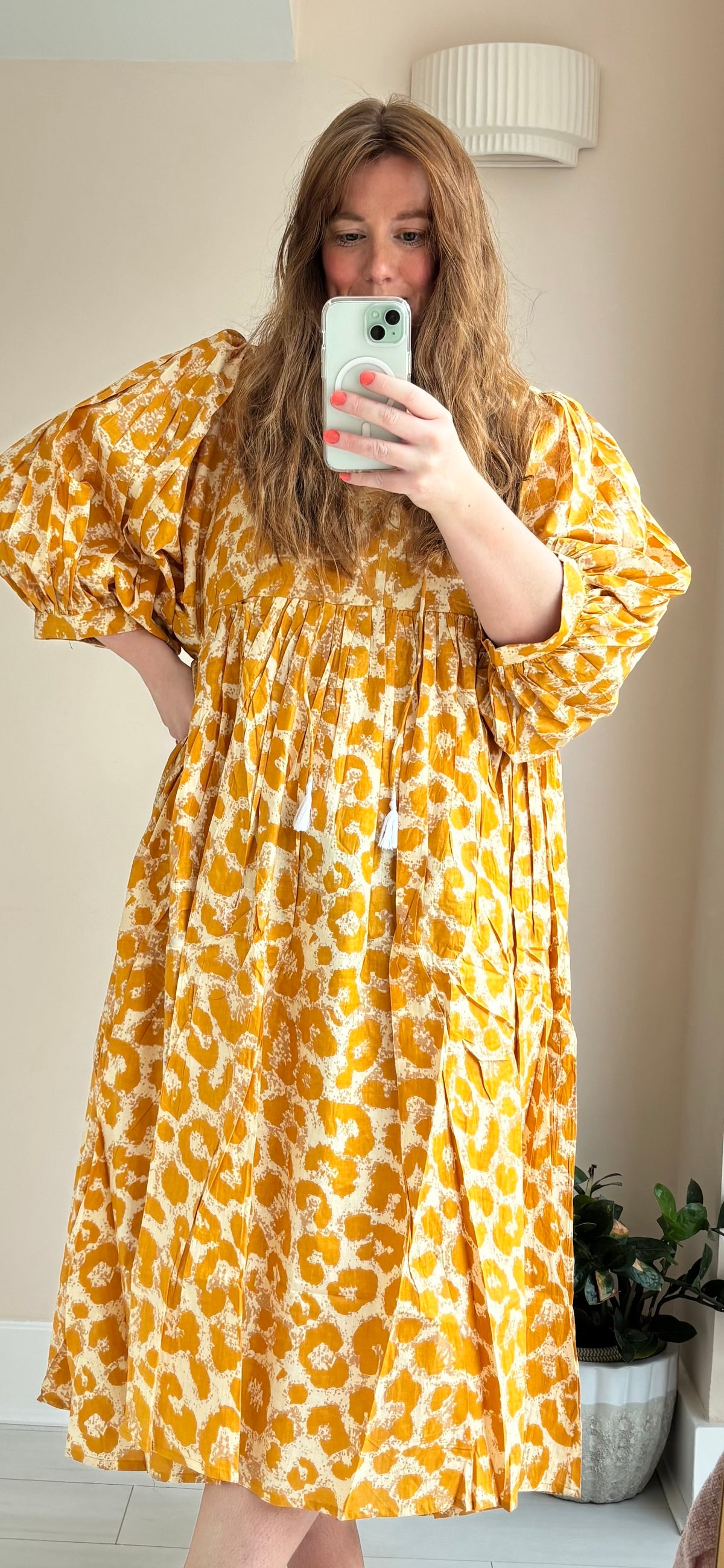 Leopard-print cotton dress yellow