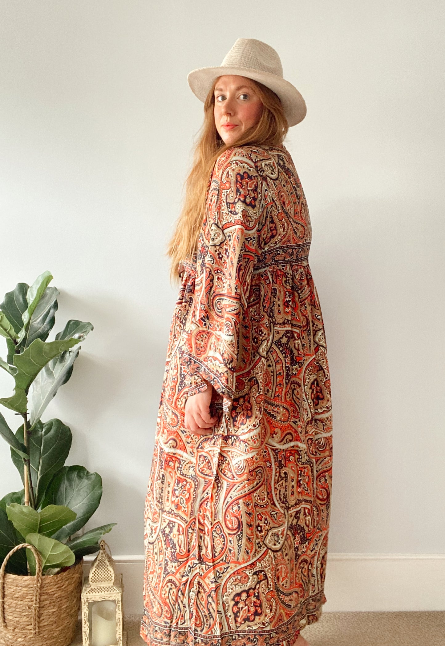 Nova red navy paisley boho silk dress