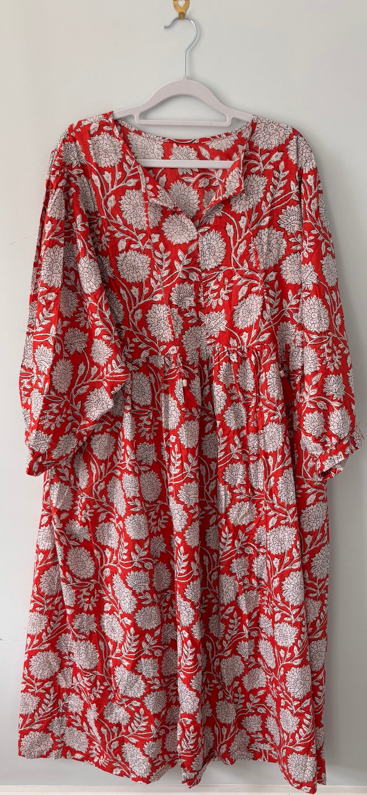 Floral-print cotton smock dress rose red